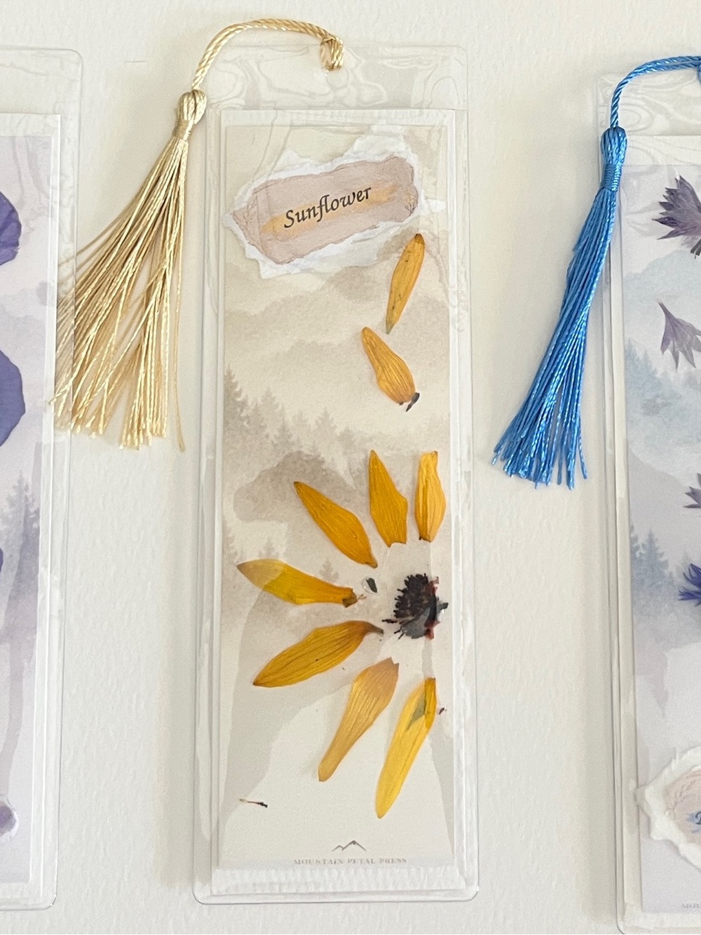 Set of 3 Pressed Flower Bookmarks | Pansy, Sunflower & Bachelor’s Button